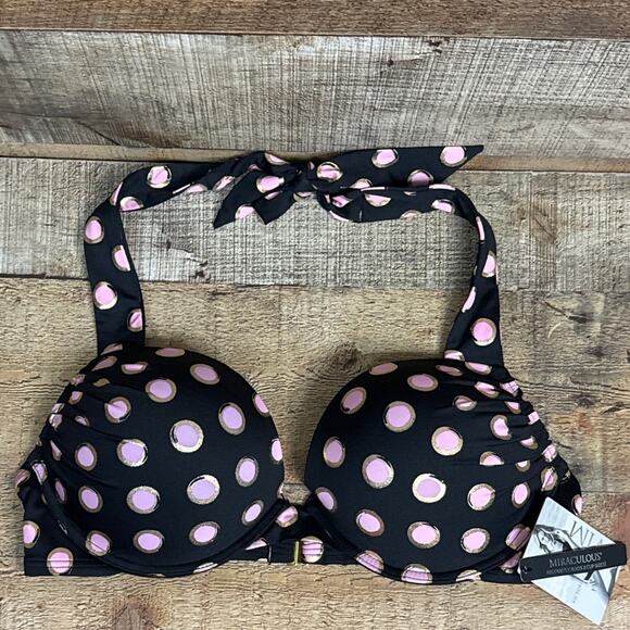 Victoria's Secret Miraculous Polka Dot Push Up Halter Bikini Top 34C Bottoms Med - Picture 2 of 15